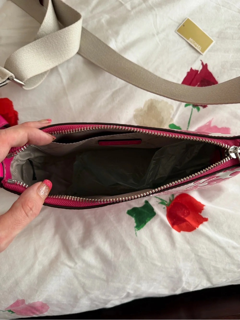 Michael Kors Dragonfruit Floral Print Crossbody Bag Coin Bag& Apple AirPods Case